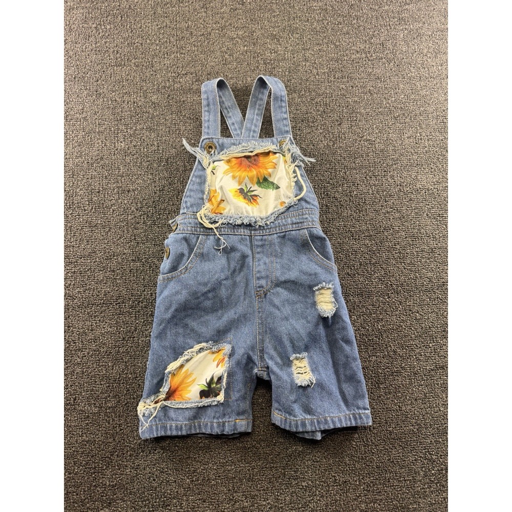 Girl's Denim Short Pants Rompers Suspender Jeans Shorts Sunflowers 1-2 Years????